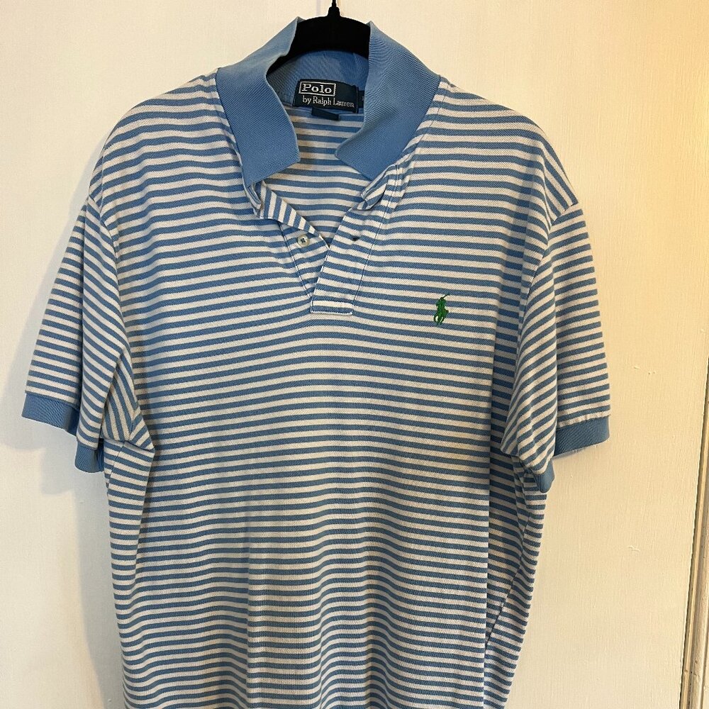 Blue striped men's polo